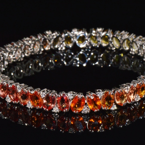 CERTIFIED NATURAL DIAMOND SUNSET GRADIENT SAPPHIRE 18K SOLID GOLD BRACELET - Picture 3 of 16